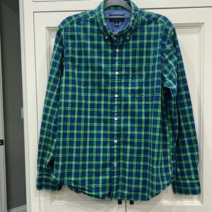 American Eagle Outfitters Mens Sz Large Green/Blue  Plaid  Button Up‎ Shirt
